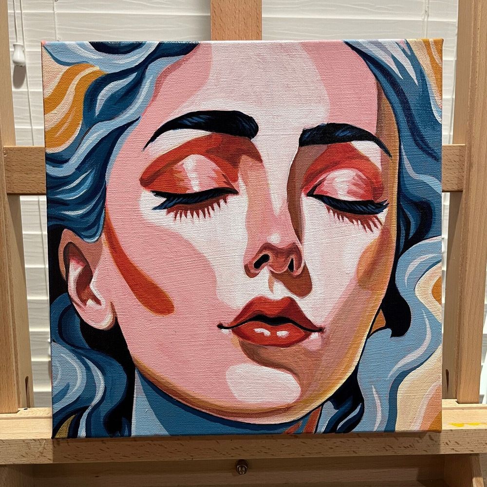 She Drifts - Original Acrylic Painting on Canvas - Modern Figurative Female